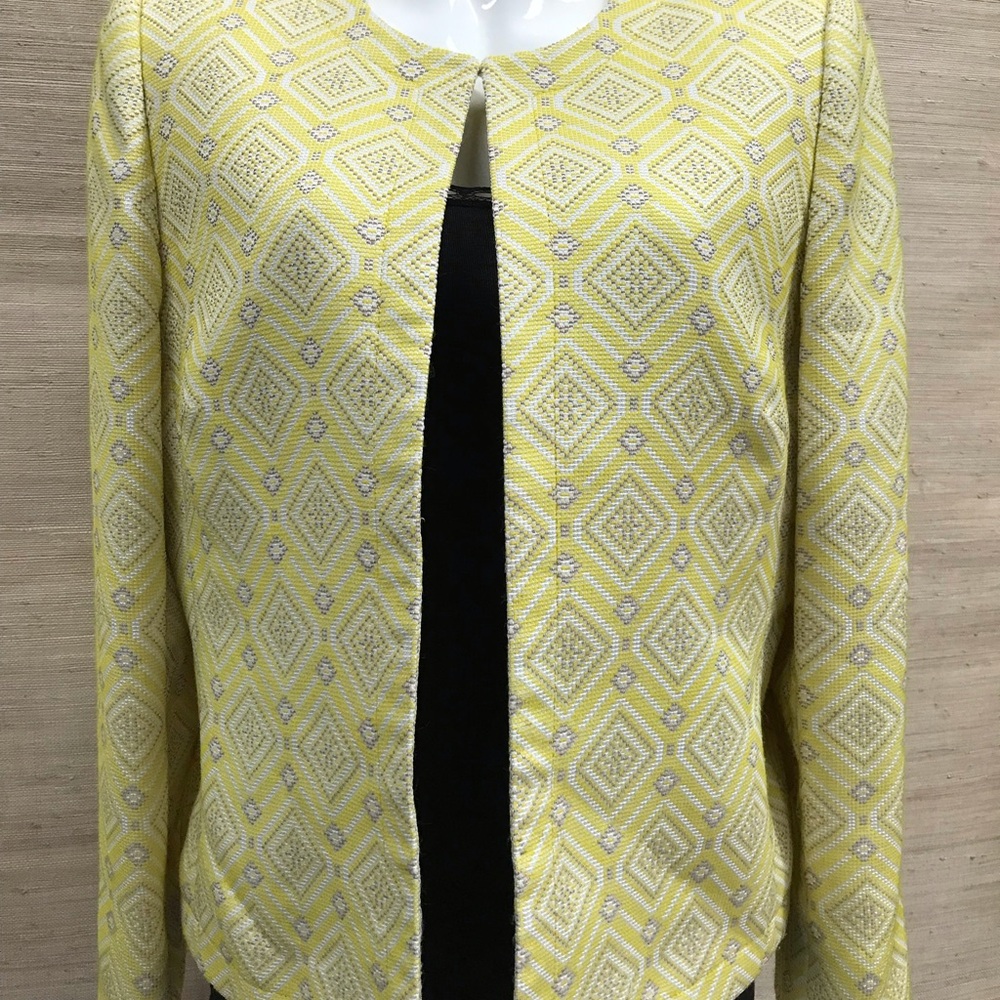 Tahari Yellow Diamond-Pattern Open-Front Jacket